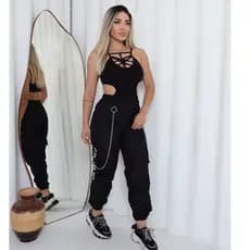 Calça Tactel Corta Vento com Corrente Feminino Moda Gringa