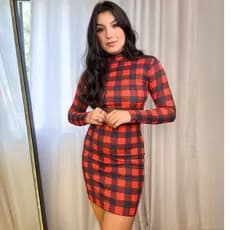 Vestido de Festa Junina Manga Longa Curto Canelado