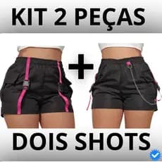 KIT Short Feminino com Bolso Cargo Jogger e Corrente Tactel Duas Peças