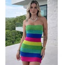 Vestido Abre Alas Colorido Tomara Que Caia Feminino Curto Listrado Moda Verão Blogueira Virginia
