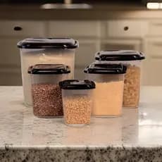 Kit 5 Peças Porta Mantimentos Transparente Com Tampa Cozinha Potes Organizadores Alimentos Plástico