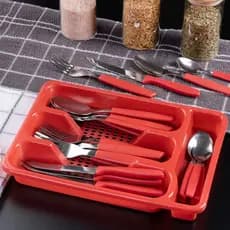Jogo De Talheres Premium Inox Com 25 Peças + Suporte Gaveteiro Faqueiro Cozinha Garfo Faca Colher