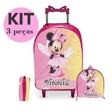 kit mochila escolar infantil da minei lancheira e estojo com com rodinhas