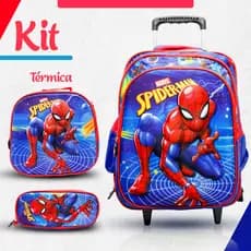 kit mochila escolar 3D  com rodinhas lancheira térmica e estojo