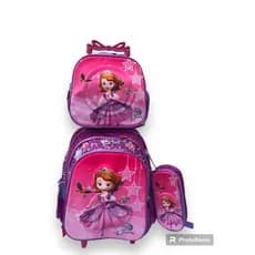 kit mochila infantil 3D princesa Sofia com rodinhas lancheira térmica e estojo