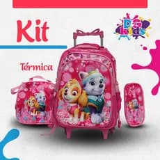 kit mochila escolar 3D varios personagens feminina com rodinhas estojo e lancheira térmica