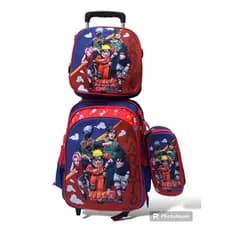 kit mochila escolar 3D Naruto com rodinhas lancheira térmica e estojo