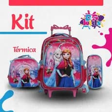 kit escolar infantil 3D Frozen com rodinhas lancheira térmica e estojo