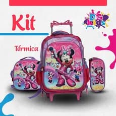 kit escolar infantil 3D MINIE com rodinhas lancheira térmica e estojo