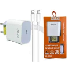 Carregador Turbo Kaidi Pd Tipo C Para Lightning Iphone 20w Kd-108a