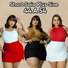 SHORT SAIA PLUS SIZE FESTA ELEGANTE ALFAIATARIA BENGALINE DETALHE MINI FENDA LATERAL