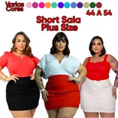 SHORT SAIA FEMININO PLUS SIZE CINTO FIXO ESTILO ALFAIATARIA TECIDO BENGALINE ALTA ELASTICIDADE LOOK FESTA SOFISTICADO