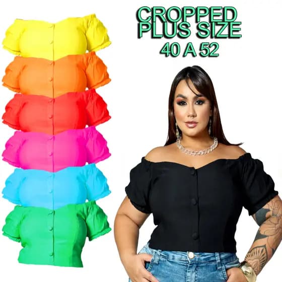 BLUSA FEMININA CIGANINHA PLUS SIZE CROPPED OMBRO A OMBRO CIGANA BENGALINE LOOK VERÃO PLUS SIZE