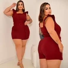 CONJUNTO PLUS SIZE ALFAIATARIA CROPPED BOTÕES E SHORT SAIA BENGALINE ELEGANTE LOOK CURVE