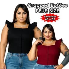 BLUSA CROPPED FEMININO PLUS SIZE DETALHE BOTÕES ELASTICIDADE BENGALINE 40 A 52