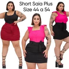 SAIA PLUS SIZE ALFAIATARIA SHORT POR BAIXO TECIDO BENGALINE BOLSOS DETALHE AMARRAÇÃO