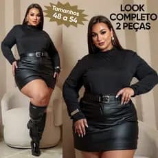 CONJUNTO PLUS SIZE LOOK FESTIVAL RODEIO BODY GOLA ALTA SEGUNDA PELE FESTA PLUS SIZE SHORT SAIA COURO