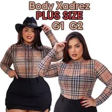 BLUSA BODY XADREZ PLUS SIZE TULE MANGA LONGA LOOK FESTA JUNINA RODEIO FESTIVAL PLUS SIZE 46 A 54
