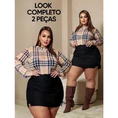 CONJUNTO PLUS SIZE LOOK XADREZ FESTIVAL BODY BALADA RODEIO FESTA JUNINA PLUS SIZE SHORT SAIA KIT 2 PEÇAS TAMANHO 48 A 54