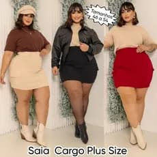 SAIA FEMININA CARGO PLUS SIZE MODELO BOLSOS LATERAIS TECIDO BENGALINE POSSUI ELASTICIDADE 42 A 54