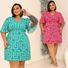 VESTIDO PLUS SIZE LOOK VERÃO MANGA CURTA ELÁSTICO CINTURA 46 A 48