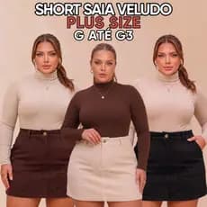 SHORT SAIA INVERNO PLUS SIZE VELUDO COTELÊ BOLSO FACA DETALHE PASSANTES BOTÃO NIQUELADO LOOK FESTA JUNINA RODEIO