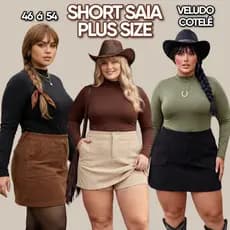 SHORT SAIA COUNTRY PLUS SIZE VELUDO CANELADO COTELÊ PLUS SIZE TENDÊNCIA INVERNO LOOK FESTA BALADA