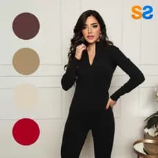 Macacão Feminino Manga Longa Canelado Gringa Virginia Ziper invisível Malha Premium Anaruga Marrom