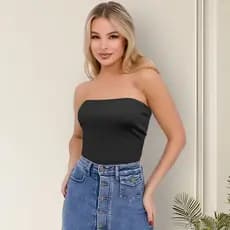 Cropped Tomara que Caia Top Tube Canelado Anaruga Moda Gringa Malha Premium Tecido Macio