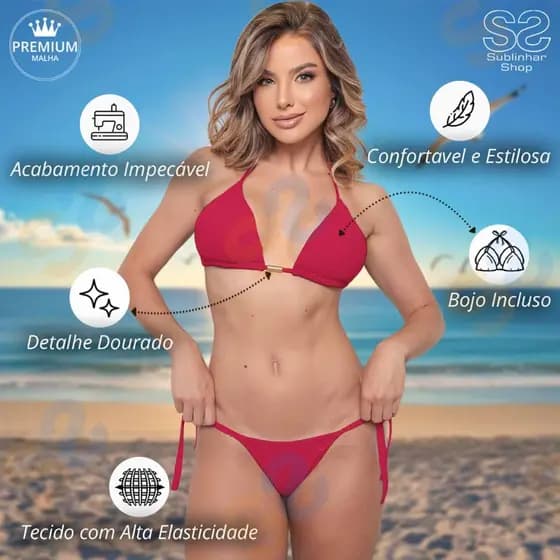 Biquíni Preto fio duplo com Bojo com Calcinha fio duplo Amarração Lateral Moda Verão