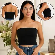 Cropped Tomara Que Caia Preto Canelado Sem Alça Confortável