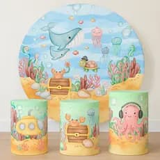 Trio Capas de Cilindros + Painel Veste FUNO DO MAR – Decoração Tema Festa | Aniversários