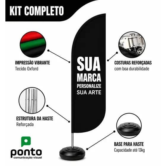 Kit Completo Wind Banner Personalizado Tecido Dupla Face