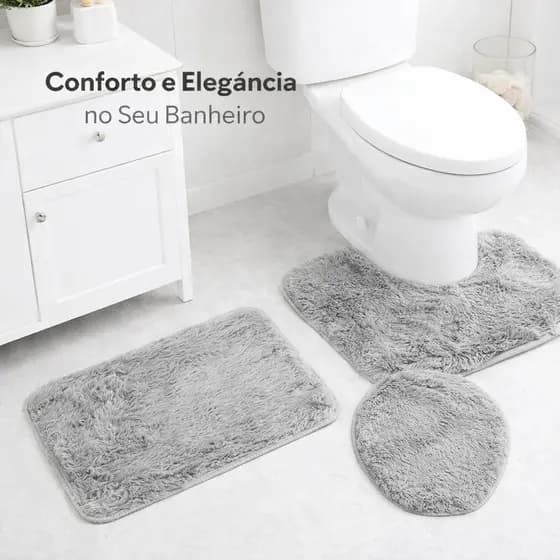 Jogo Tapete Banheiro 3 Peças Veludo Antiderrapante – Macio, Secagem Rápida, Conforto e Elegância