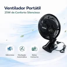 Ventilador Portátil Silencioso 127V – Oscilação Automática, 25W Econômico, Ideal p/ Mesa