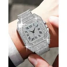 Relógio Ice Diamante Cravejado Unissex Relógios Feminino Relógios Masculino  Relógio Prateado Relógio De Pulso