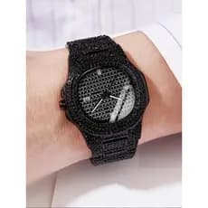 Relógio Masculino Quartzo Relógio Completo de Diamante Pulseira de aço Relógio Fashion Empresário Relógio Cravejado