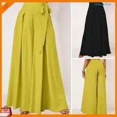 EDG2 Women Skirt Culottes Wide Leg Lace-up Bow High Waist Loose Solid A-line Full Length Casual Dance Long Trousers