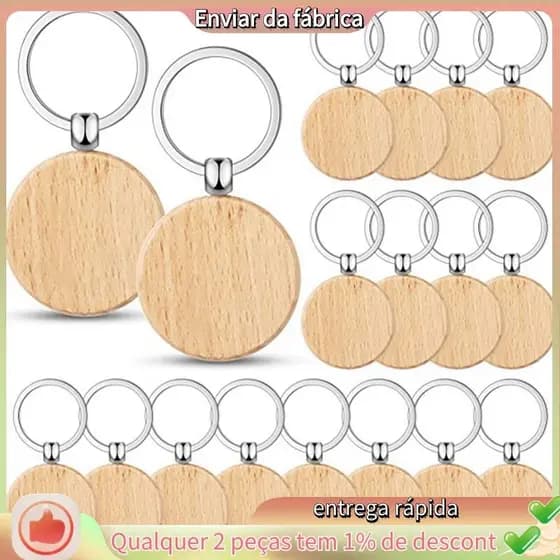 50 Peças Em Branco Etiqueta Chave De Madeira Gravura Inacabado Chaveiro Etiquetas Para Artesanato DIY , Redondo