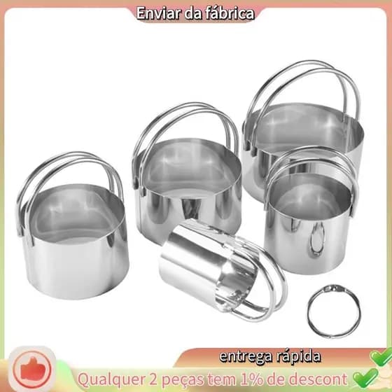 Cortador De Biscoitos Com Alça , 5 Peças , Círculo Redondo De Aço Inoxidável , Rosquinha , Moldes De Cozimento Tamanhos