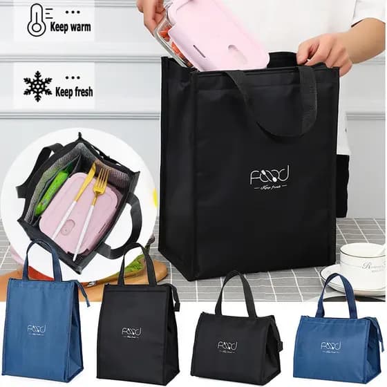 Sacos Térmicos Preto Azul Marinho Caixa De Armazenamento De Alimentos Bolsas Mão Zip Isolado Térmico Sacola
