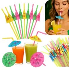 Canudo com Guarda-Chuva Colorido para Drinks – Kit 40, 60, 80, 100 ou 120 Un Festa Tropical