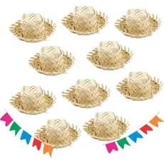 Kit 10/20/30/40/50 Mini Chapéu de Palha Festa Junina – Miniatura Desfiada p/ Decoração e Lembrancinhas