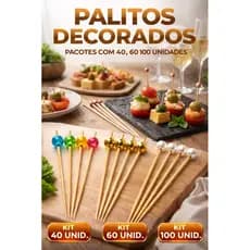 Kit 100 200 300 Palitos de Bambu Perolados Coloridos para Petiscos, Drinks e Festas