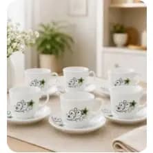 Conjunto Cha Xicara Pires Porcelana 12 Pecas Design Moderno Branco Elegante