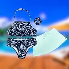 Kit 3 Peças Biquini Juvenil Saia Saida Praia Menina Grappin