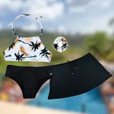 Kit 3 Peças Biquini Juvenil Cropped Saia Saida Praia Grappin