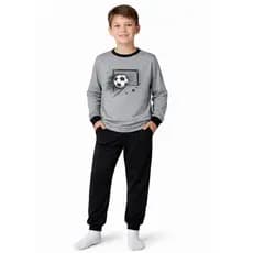 Pijama Juvenil Longo Masculino Grappin Malha PV com Punho Leve Futebol Gamer