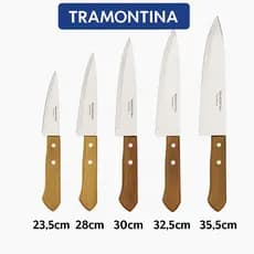 Faca Tramontina Inox Afiada Cabo de Madeira – Corte Preciso Cozinha e Churrasco 5" 6" 7" 8" 9"
