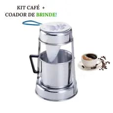 Kit Para Café Com Suporte 28cm Leiteira 1L Alumínio e Coador Extra Com Cabo Colorido